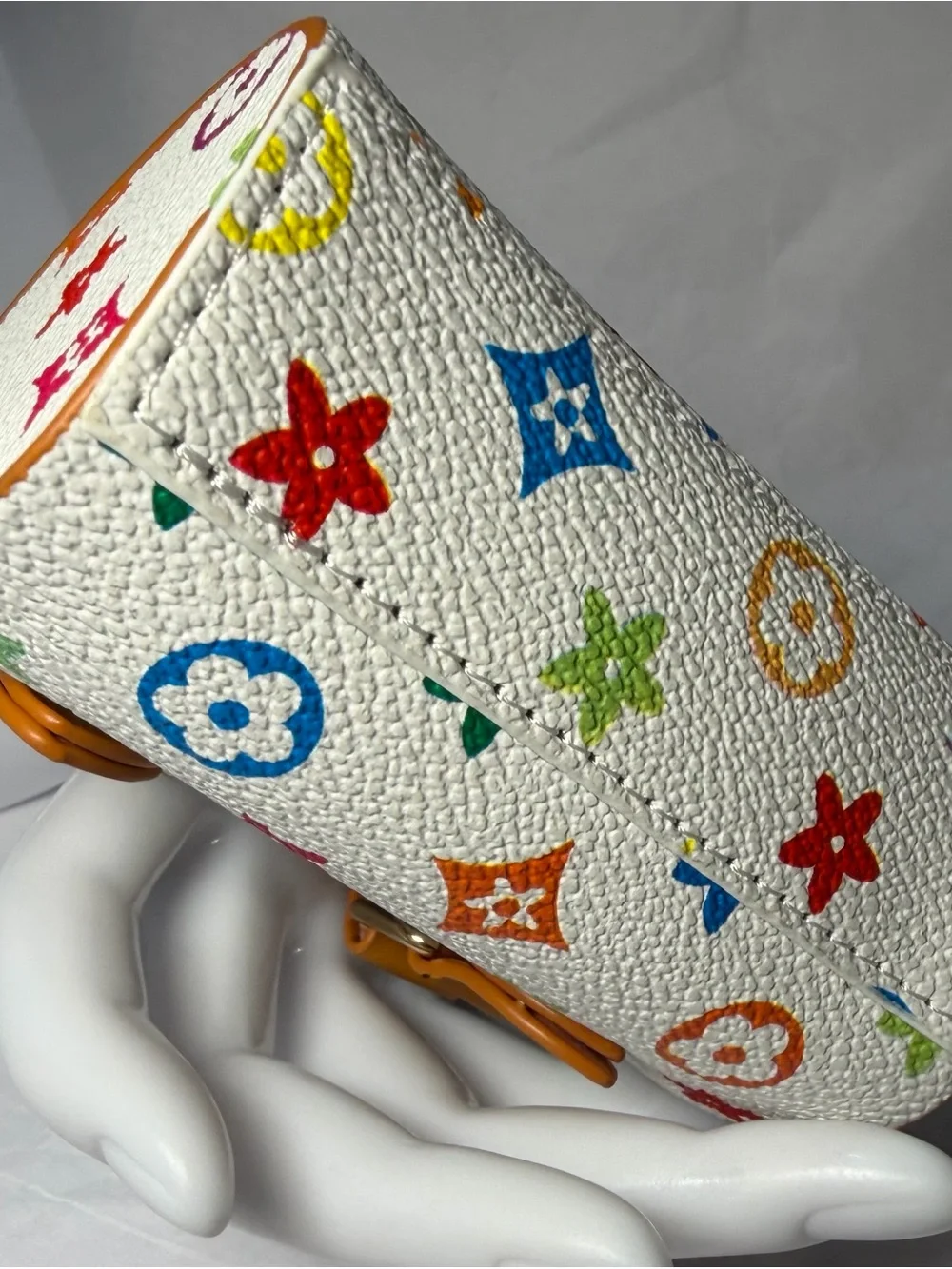 Multicolor Mini Bag Keychain & Bag Charm White with Tan Handles